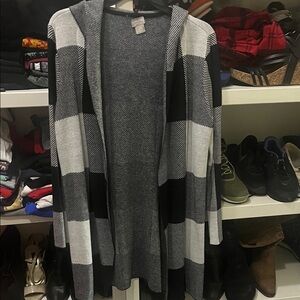 Chico's Black and Gray Checkered Cardigan